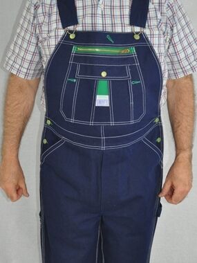 Liberty Denim Wash Mens Canvas Overalls with Green Accents